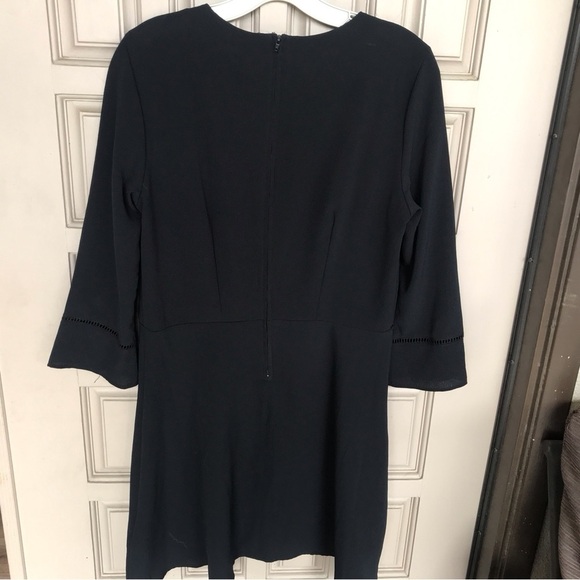 Unbranded Crepe Dress Black Wide Sleeve Flare Skirt Zip Back Sz12 - Picture 2 of 10